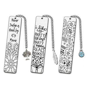 Stainless Steel Book Page Marker with Pendants 3PCS